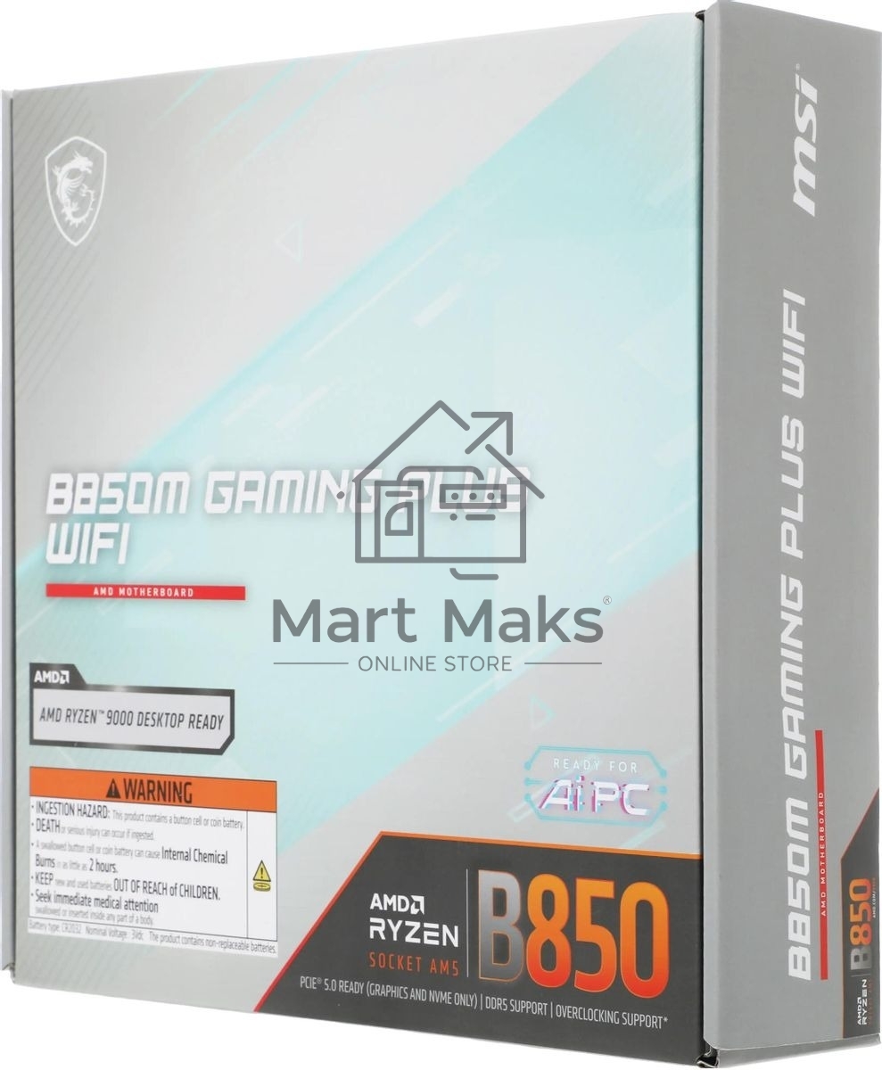 Материнская плата MSI B850M GAMING PLUS WIFI, AM5, AMD B850, 4xDDR5, 4xSATA, 2xM.2, 1xPCIe 5.0 x16, 1xPCIe 4.0 x4, 1xPCIe 3.0 x1, 1xDP, 1xHDMI, 1x5Gb LAN, Wi-Fi 7, Bluetooth 5.4, 3xUSB-C 10Gbps, 3xUSB-A 10Gbps, 3xUSB-A 5Gbps, 3x3.5 мм, 7.1, mATX