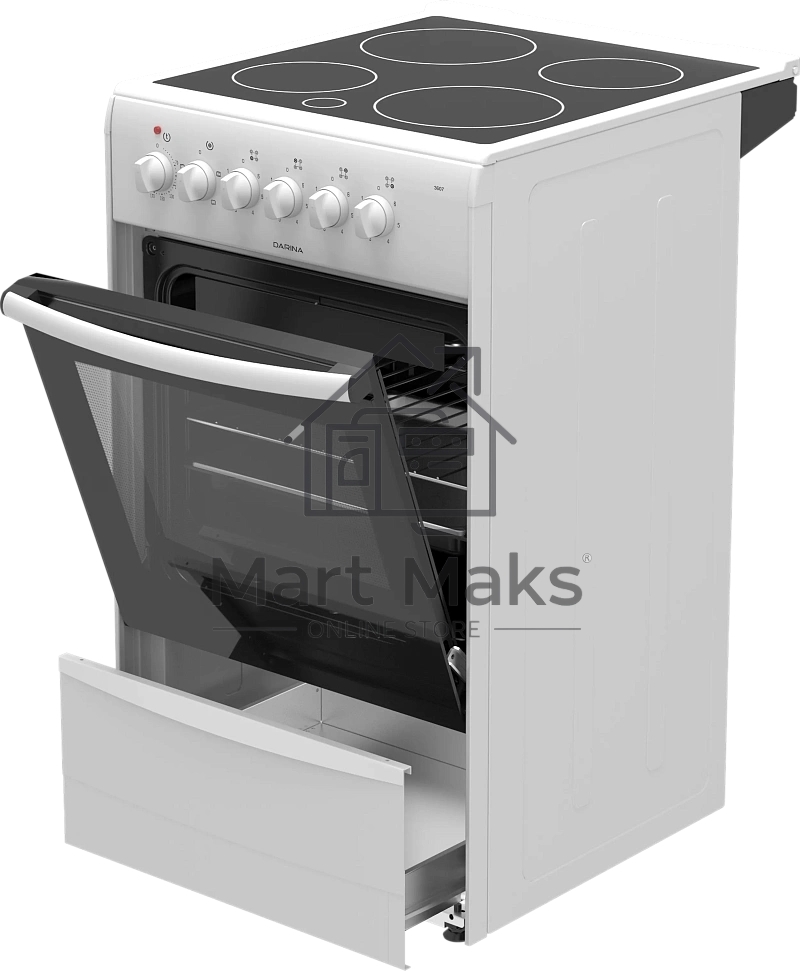Плита электрическая Darina B 3607 W белый/черный, конфорок 4 шт, духовка 50 л, 50 см x 85 см x 56 см