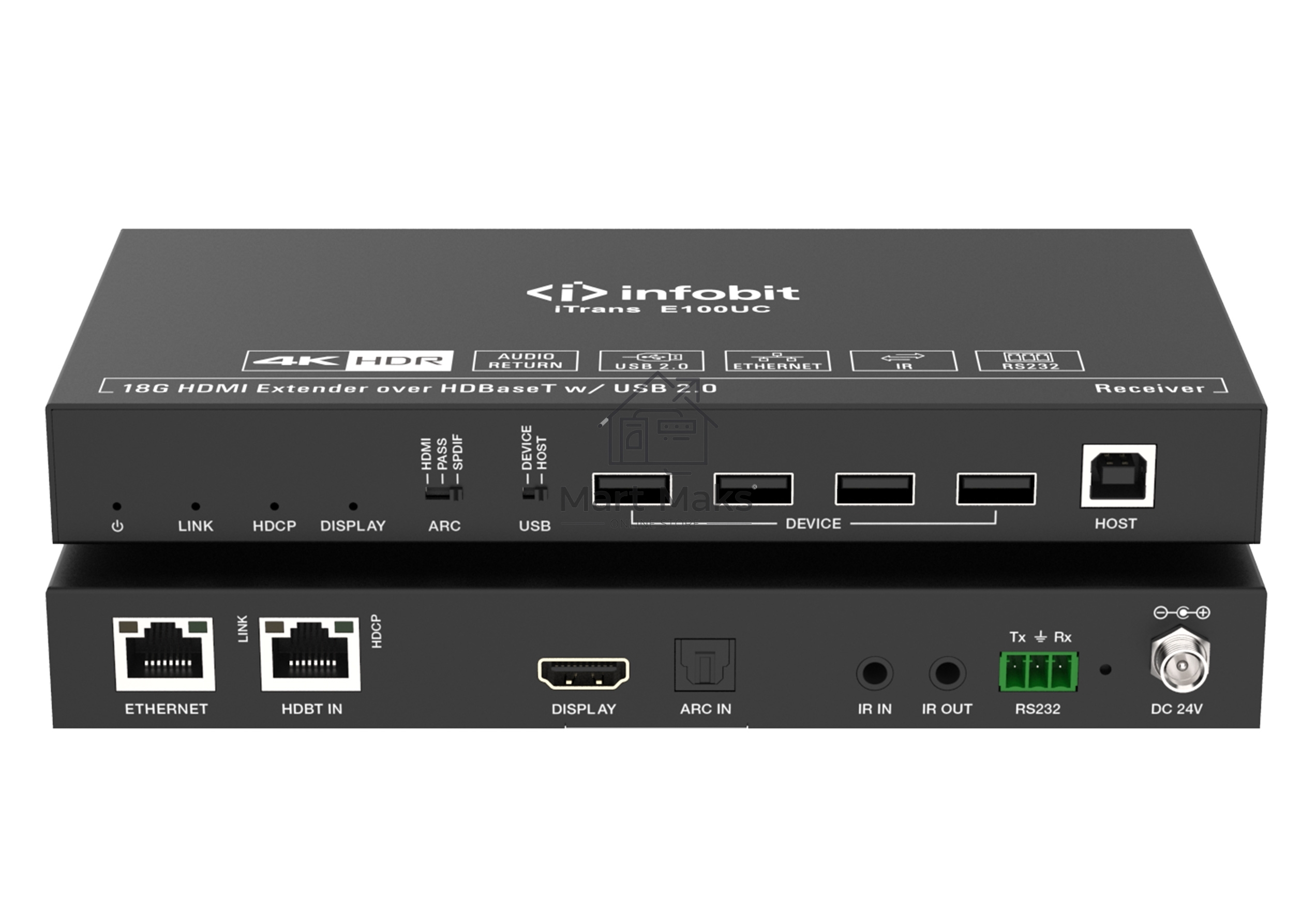 Удлинитель сигнала HDMI Infobit iTrans E100UC USB по витой паре до 100 метров, поддержка 4К60, HDBT 3.0