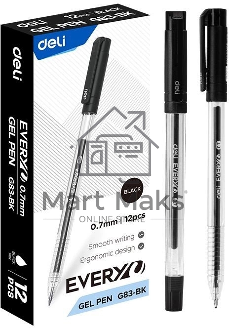 Ручка гелевая Deli EveryU EG83-BK прозрачный, d=0.7мм, черные чернила, 1 стержень, круглая