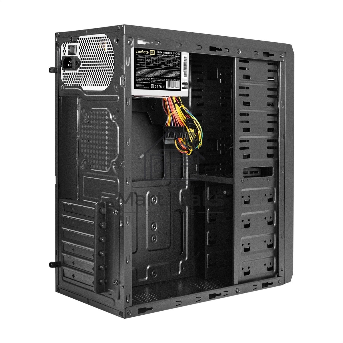 Компьютерный корпус Miditower ExeGate UN-605B Black, ATX, <UN500, 120mm>, 2*USB, Audio, замок блокировки кнопки питания