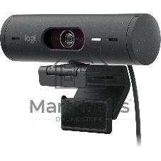 Веб-камера Logitech Brio 500 1920x1080, 30 кадр/с, USB Type-C, микрофон (2 шт, шумоподавление), автоматическая фокусировка, автоосвещение, универсальное крепление