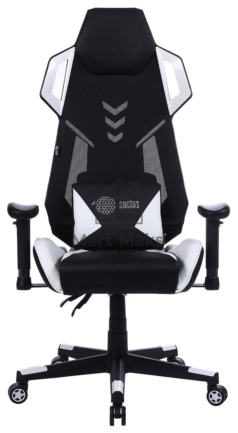 Кресло игровое Cactus CS-CHR-090BLW черный/белый, сиденье черный/белый, эко.кожа, крестовина пластик, пластик черный/белый