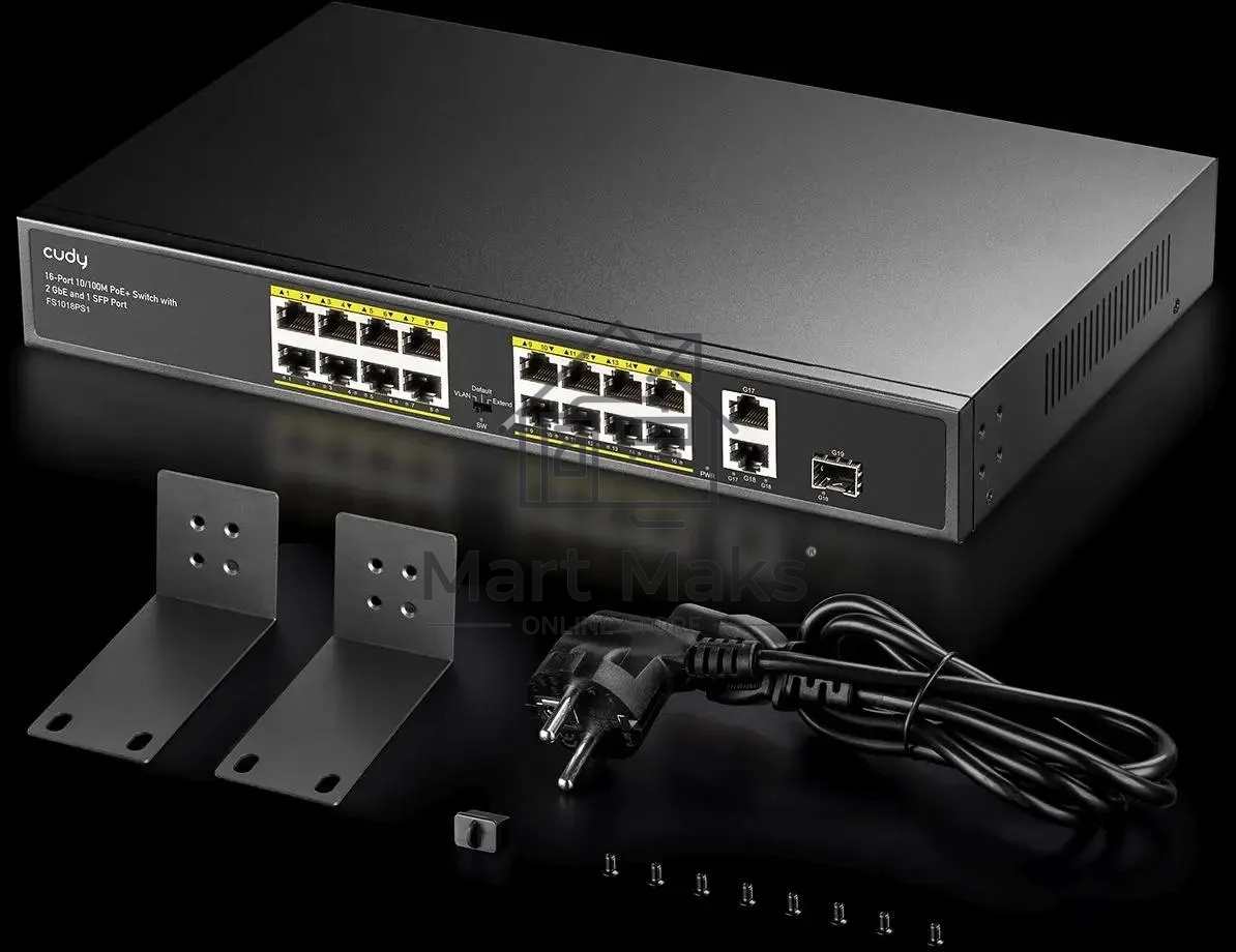 Коммутатор Cudy FS1018PS1 (L2) 16x100Мбит/с 2x1Гбит/с 1SFP 16PoE+ 200W неуправляемый