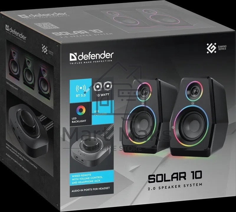 Акустическая система Defender 2.0 Solar 10 10Вт, BT/Light питание от USB