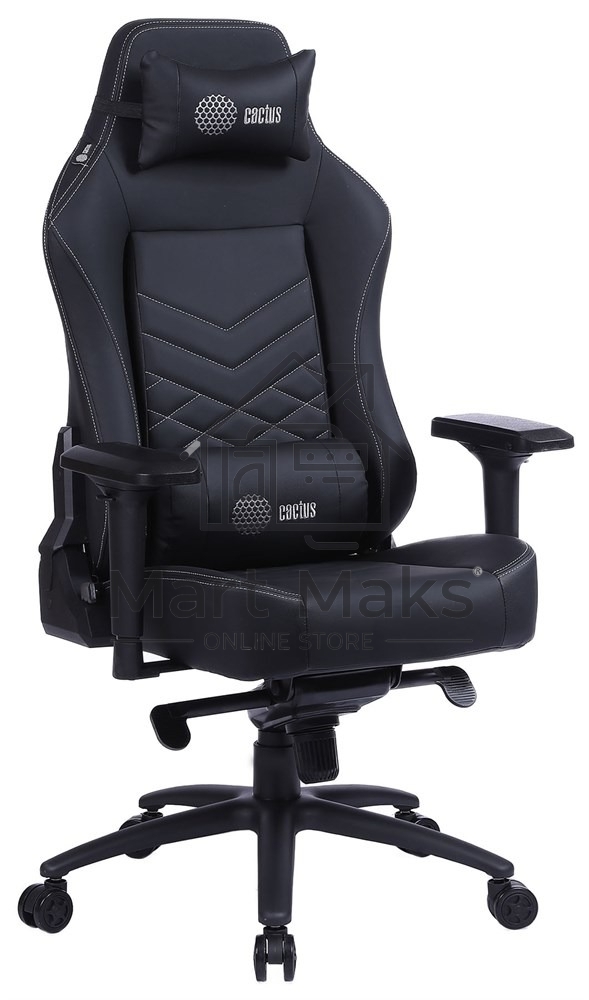 Кресло игровое Cactus CS-CHR-0112BL черный, сиденье черный, эко.кожа, с подголов. крестовина металл, пластик черный