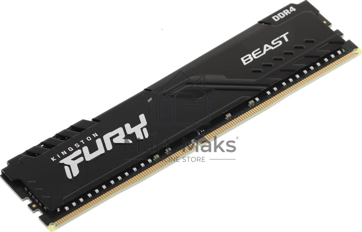 Оперативная память Kingston Fury Beast, DDR4, 16GB (1x16GB), 3200MHz, CL16, DIMM, с радиатором, черный