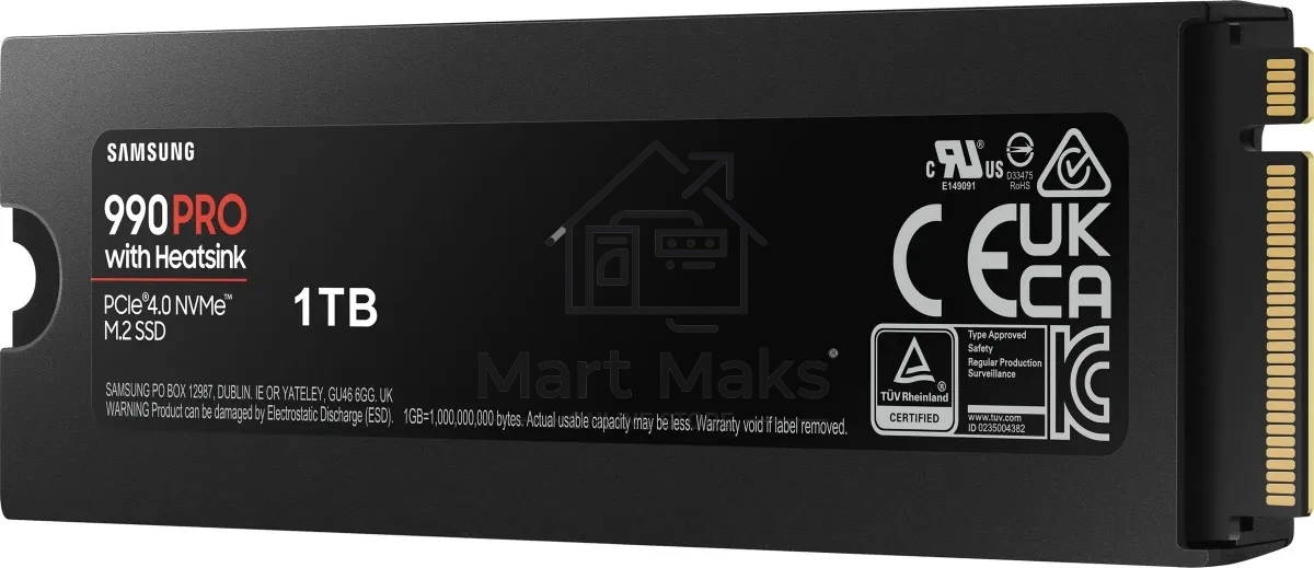 Накопитель SSD Samsung 990 PRO, 1000GB, PCIe 4.0 x4, M.2 2280, NVMe, R/W 7450/6900, с радиатором