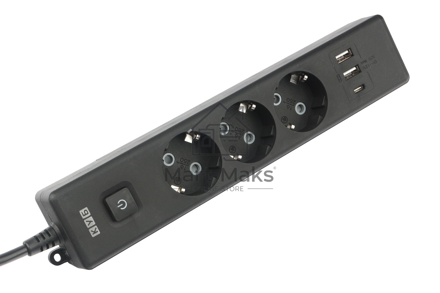 Бытовой удлинитель PowerCube, 3р с/з вык.,3USB, 3500 Вт, 16А, 1.9 м, 3*1,0 (черный) PC-6B-2M