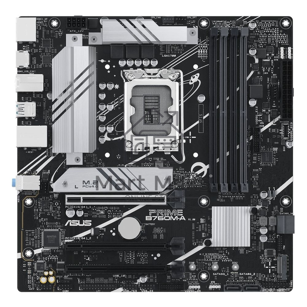 Материнская плата ASUS PRIME B760M-A-CSM, Socket LGA 1700, Intel B760, 4xDDR5, 4xSATA, 2xM.2, 1xPCIe 4.0 x16, 1xPCIe 4.0 x4, 2xHDMI, 1xDP, 1x 2.5Gb LAN, 2xUSB-A 3.1, 4xUSB-A 2.0, 3x3.5 мм, 7.1, mATX
