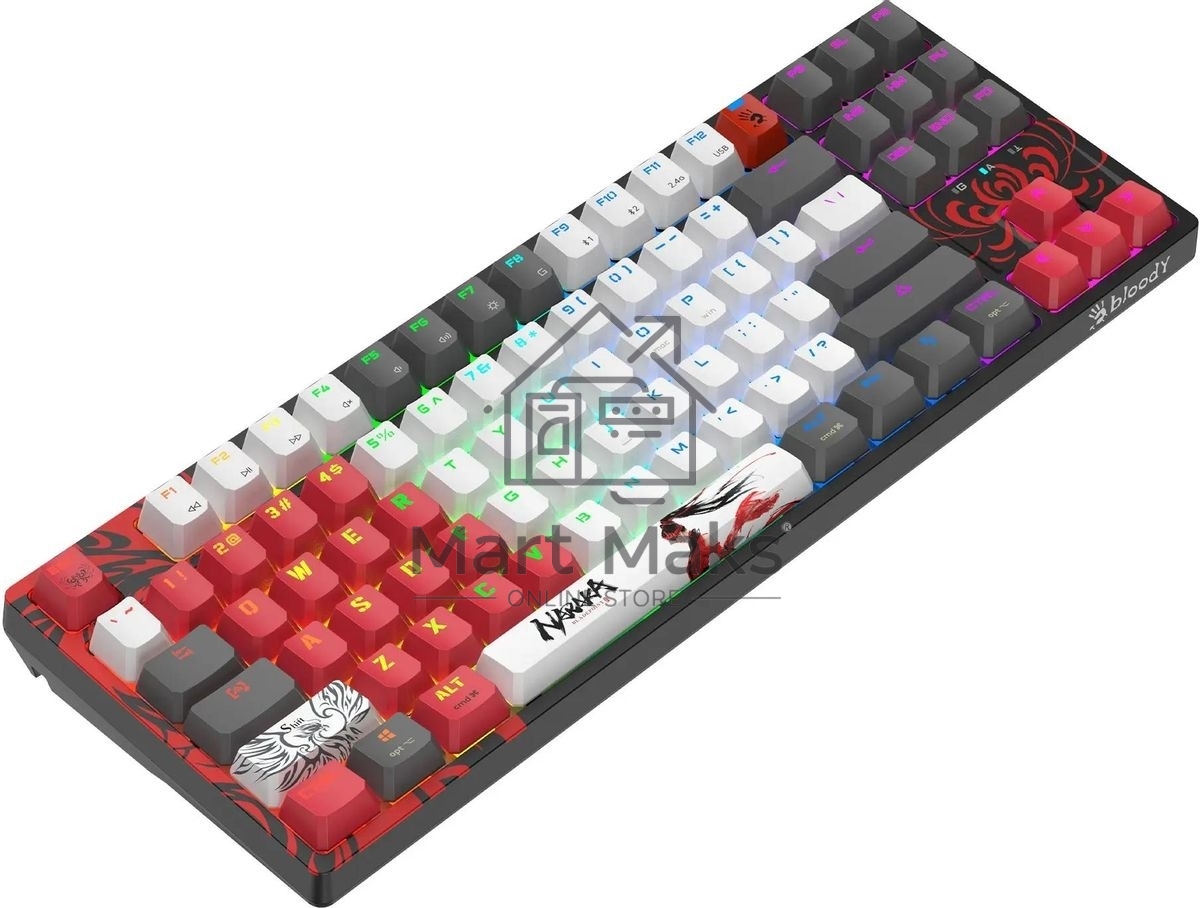 Клавиатура A4Tech Bloody WS87 Naraka беспроводная USB, Bluetooth/Радиоканал черный/красный