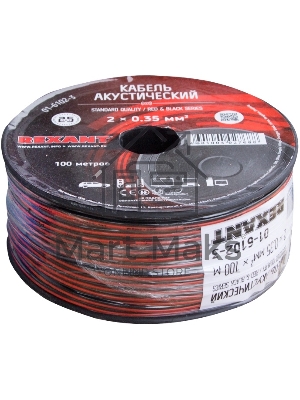 Кабель акустический Rexant ШВПМ 2х0.35 кв.мм, красно-черный, 100 м