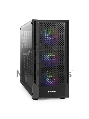 Компьютерный корпус Miditower ExeGate EVO-8227-EVO800 (ATX, БП EVO800RGb с вент. 12 см, 2*USB+1*USB 3.0+HD Audio, черный, 3 вент. RGb, закаленное стекло)