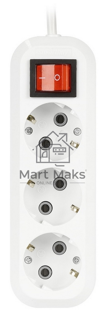 Удлинитель Smartbuy (SBE-16-3-02-ZS) 3 гнз х 2,0 м (16А/3.5 кВт, ПВС 3х1.0)