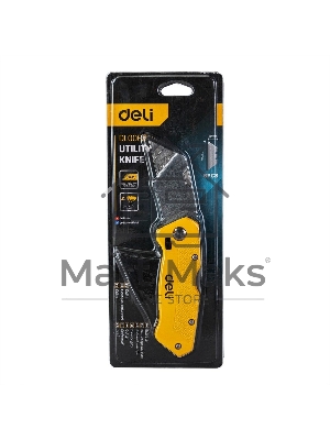 Строительный складной нож с Т-образным лезвием Deli DL006Z в комплекте 6 лезвий, сталь SK2, рукоятка из цинкового сплава