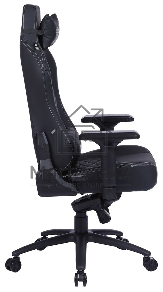 Кресло игровое Cactus CS-CHR-0112BL черный, сиденье черный, эко.кожа, с подголов. крестовина металл, пластик черный