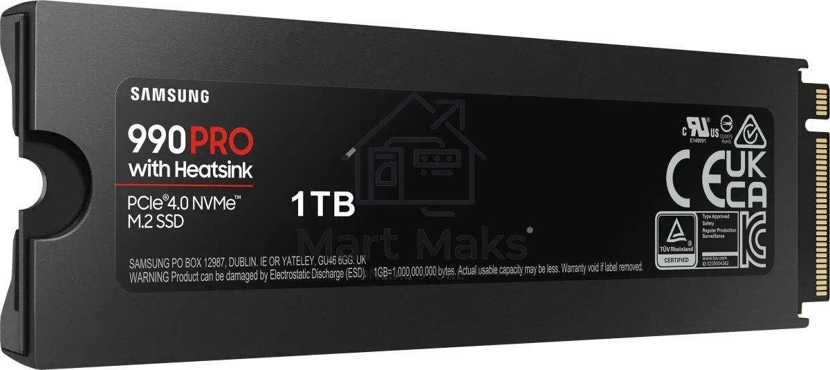 Накопитель SSD Samsung 990 PRO, 1000GB, PCIe 4.0 x4, M.2 2280, NVMe, R/W 7450/6900, с радиатором