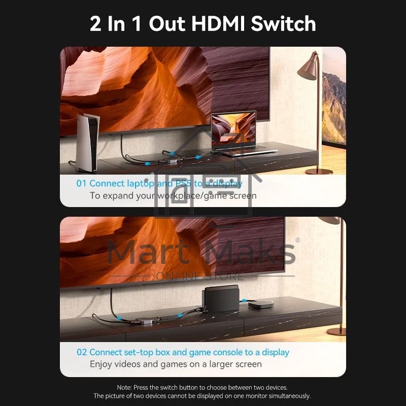 Переключатель - разветвитель Vention HDMI v2.1 двунаправленный 2x1/1x2