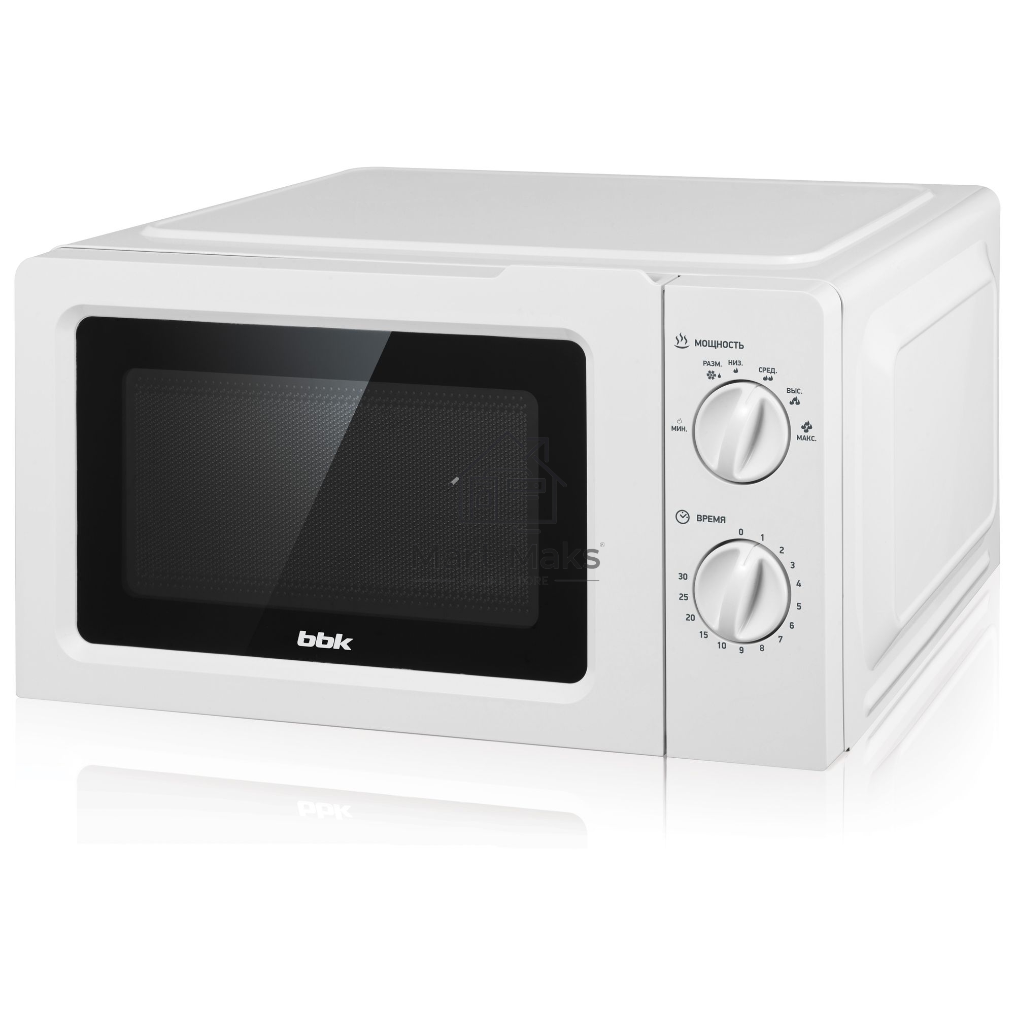 Микроволновая печь BBK 17MWS-781M/W белый, 17 л, 700 Вт, переключатели - поворотный механизм