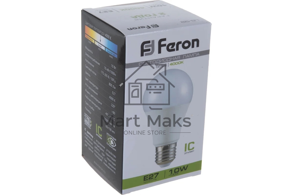 Лампа светодиодная FERON LB-92 (25458) 10W 230V E27 4000K A60