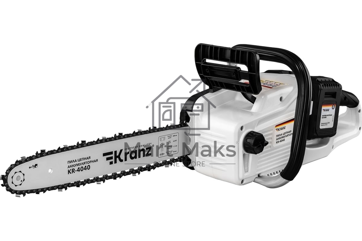Пила цепная аккумуляторная KR-4040 бесщеточная, шина 40см, 2 АКБ 20Вх2 (40В) 4Ач KRANZ