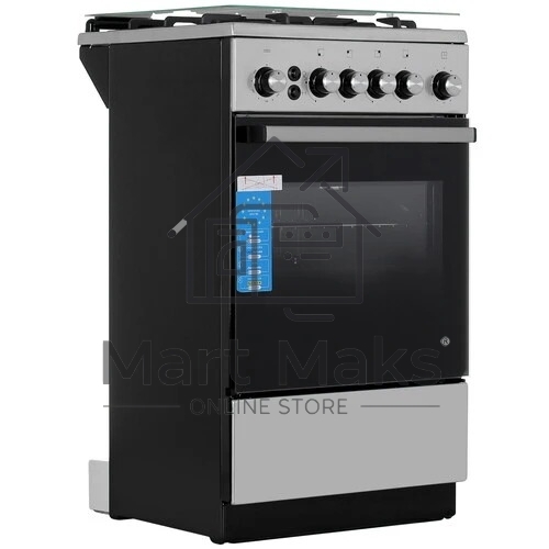 Плита газовая De Luxe 5040.40Г (кр) ЧР-010 серебристый, конфорок 4 шт, духовка 46 л, 50 см x 85 см x 50 см