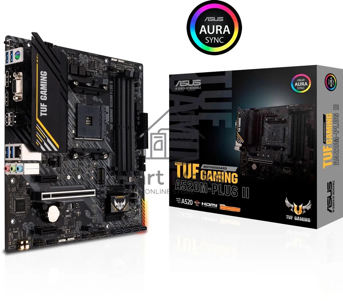 Материнская плата ASUS TUF GAMING A520M-PLUS II, AM4, AMD A520, 4xDDR4, 4xSATA, 1xM.2, 1xPCI-E 3.0 x16, 2xPCI-E x1, 1xHDMI, 1xDP, 1xVGA, 1x 1Gb LAN, 4xUSB 3.2 Gen 1, 2xUSB 2.0, 3x3.5 мм, 7.1, Micro-ATX