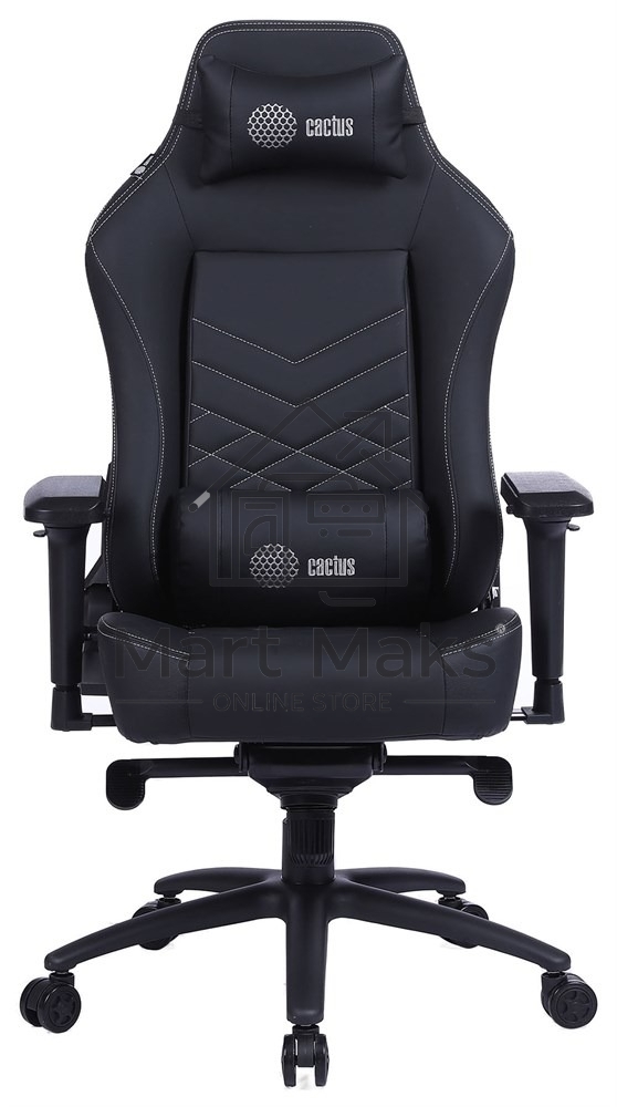 Кресло игровое Cactus CS-CHR-0112BL черный, сиденье черный, эко.кожа, с подголов. крестовина металл, пластик черный