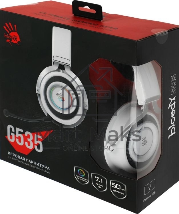 Гарнитура проводная с микрофоном A4Tech Bloody G535 белый/черный 2м мониторные USB оголовье (G535 (BLACK+WHITE) USB)