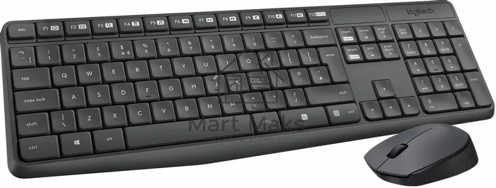 Комплект клавиатура+мышь Logitech MK235 беспроводной, USB, 1000 DPI, серый ( неоригинальная гравировка)