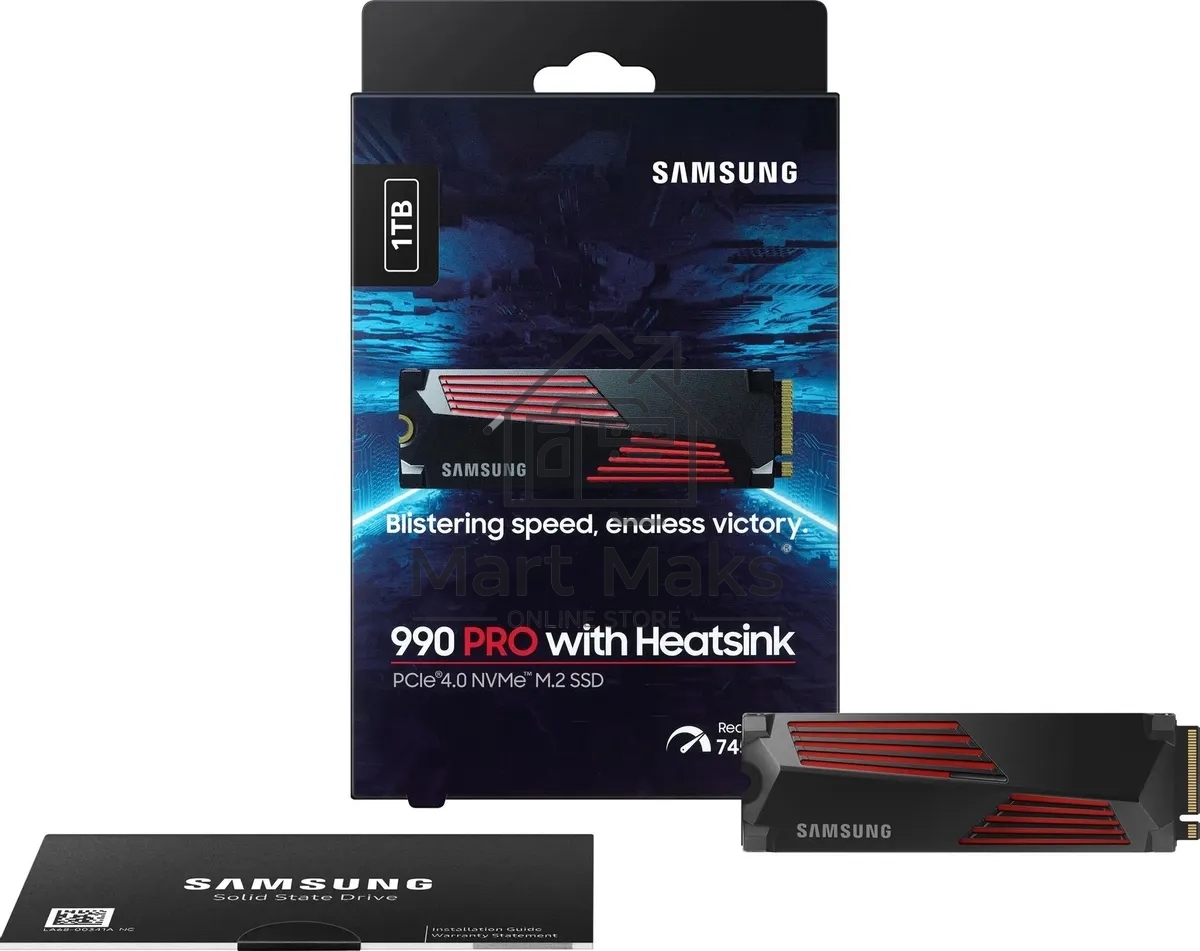 Накопитель SSD Samsung 990 PRO, 1000GB, PCIe 4.0 x4, M.2 2280, NVMe, R/W 7450/6900, с радиатором