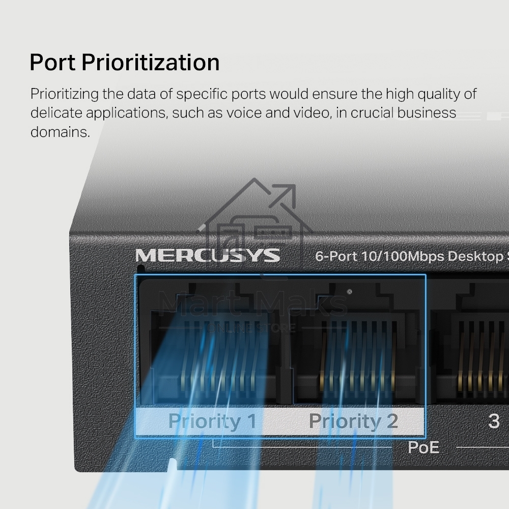 Настольный коммутатор Mercusys MS106LP с 6 портами 10/100 Мбит/с (4 порта PoE+)