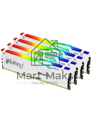 Оперативная память Kingston Fury Beast, DDR5, 128Gb (4x32 Gb), 5200 MHz, CL40, радиатор, RGb, белый