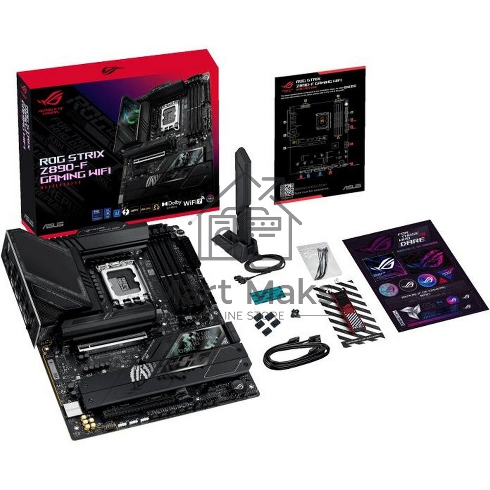 Материнская плата ASUS ROG STRIX Z890-F GAMING WIFI, LGA 1851, Intel Z890, 4xDDR5, 4xSATA, 5xM.2, 1xPCIe 5.0 x16, 1xPCIe 4.0 x4, 1xHDMI, 1xDP, 2xUSB-C, 1x 2.5Gb LAN, 4xUSB-A 3.2 Gen 1, 4xUSB-A 3.2 Gen 2, 2xUSB-A 2.0, 2xUSB-C Thunderbolt 4, 2x3.5 мм, 7.1, 