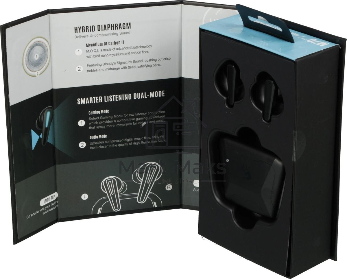 Гарнитура проводная с микрофоном A4Tech Bloody M70 черный/синий вкладыши BT в ушной раковине (M70 BLACK+BLUE)