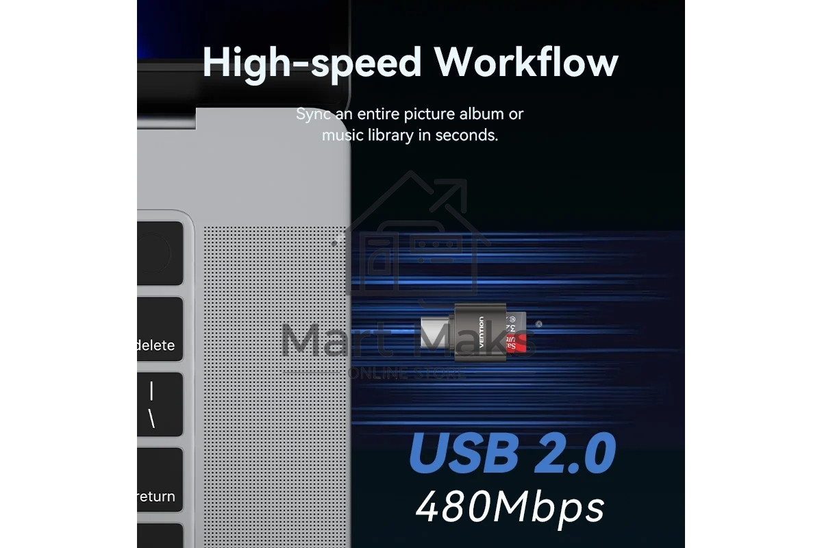 Картридер Vention OTG USB 2.0 CM / MicroSD - Серый