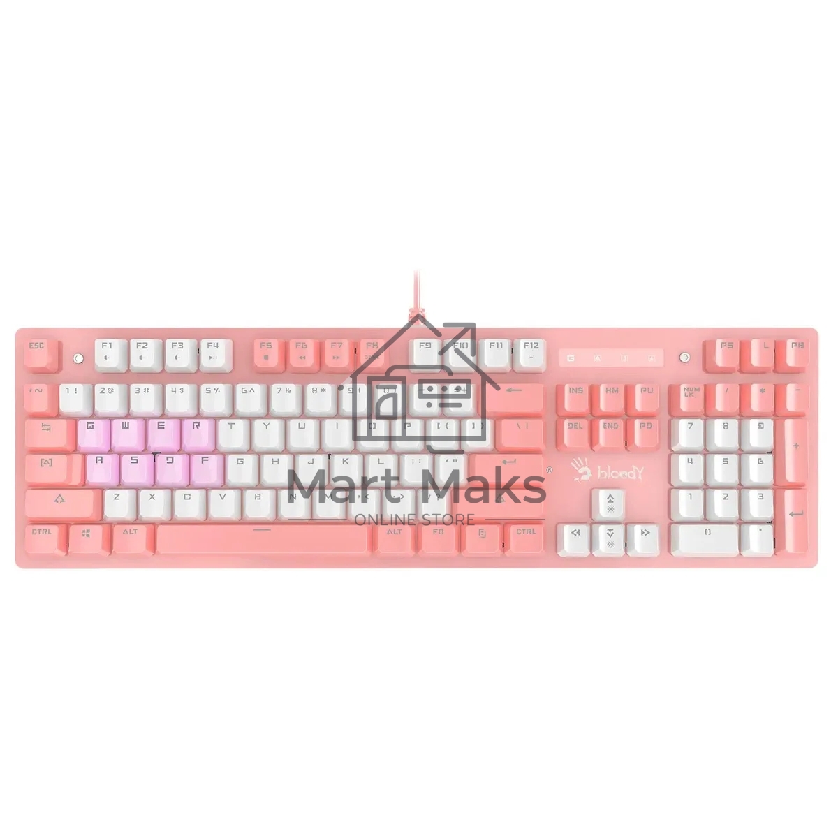 Клавиатура проводная A4Tech Bloody B800 Dual Color USB розовый/белый
