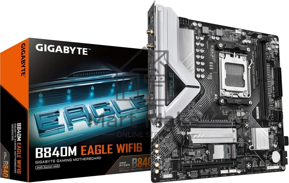 Материнская плата Gigabyte B840M EAGLE WIFI6, AM5, AMD B840, 4xDDR5, 4xSATA, 2xM.2, 1xPCIe 4.0 x16, 1xPCIe x1, 1xHDMI, 2xDP, 1x2.5Gb LAN, Wi-Fi 6, Bluetooth 5.3, 1xUSB-C 10Gbps, 1xUSB-A 10Gbps, 2xUSB-A 5Gbps, 4xUSB-A 2.0, 1xPS/2, 3x3.5 мм, 7.1, mATX