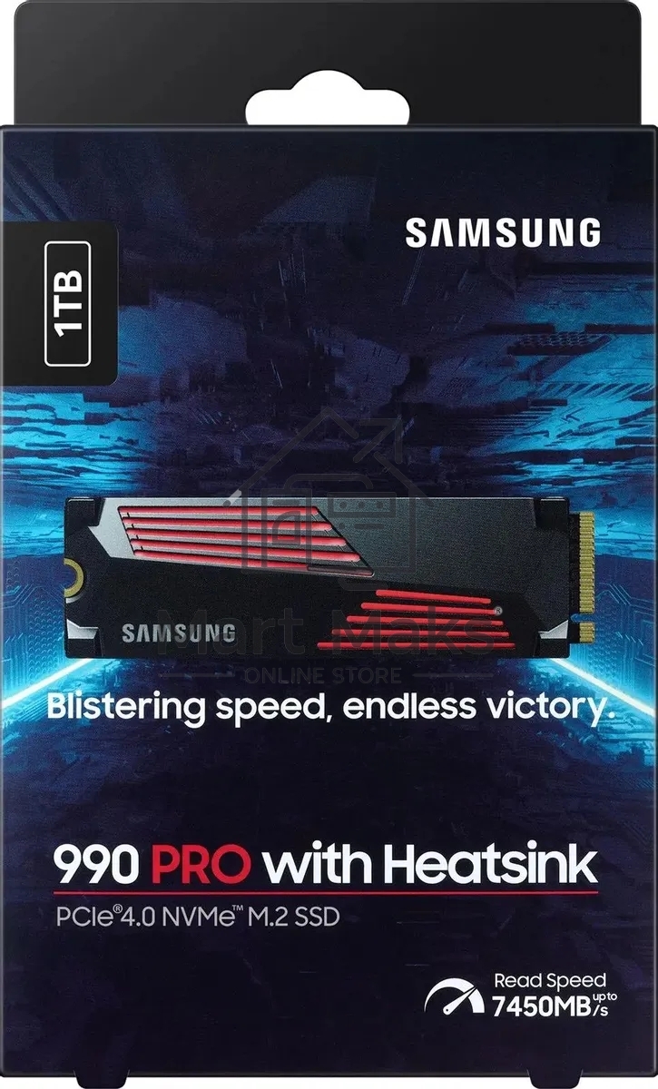 Накопитель SSD Samsung 990 PRO, 1000GB, PCIe 4.0 x4, M.2 2280, NVMe, R/W 7450/6900, с радиатором