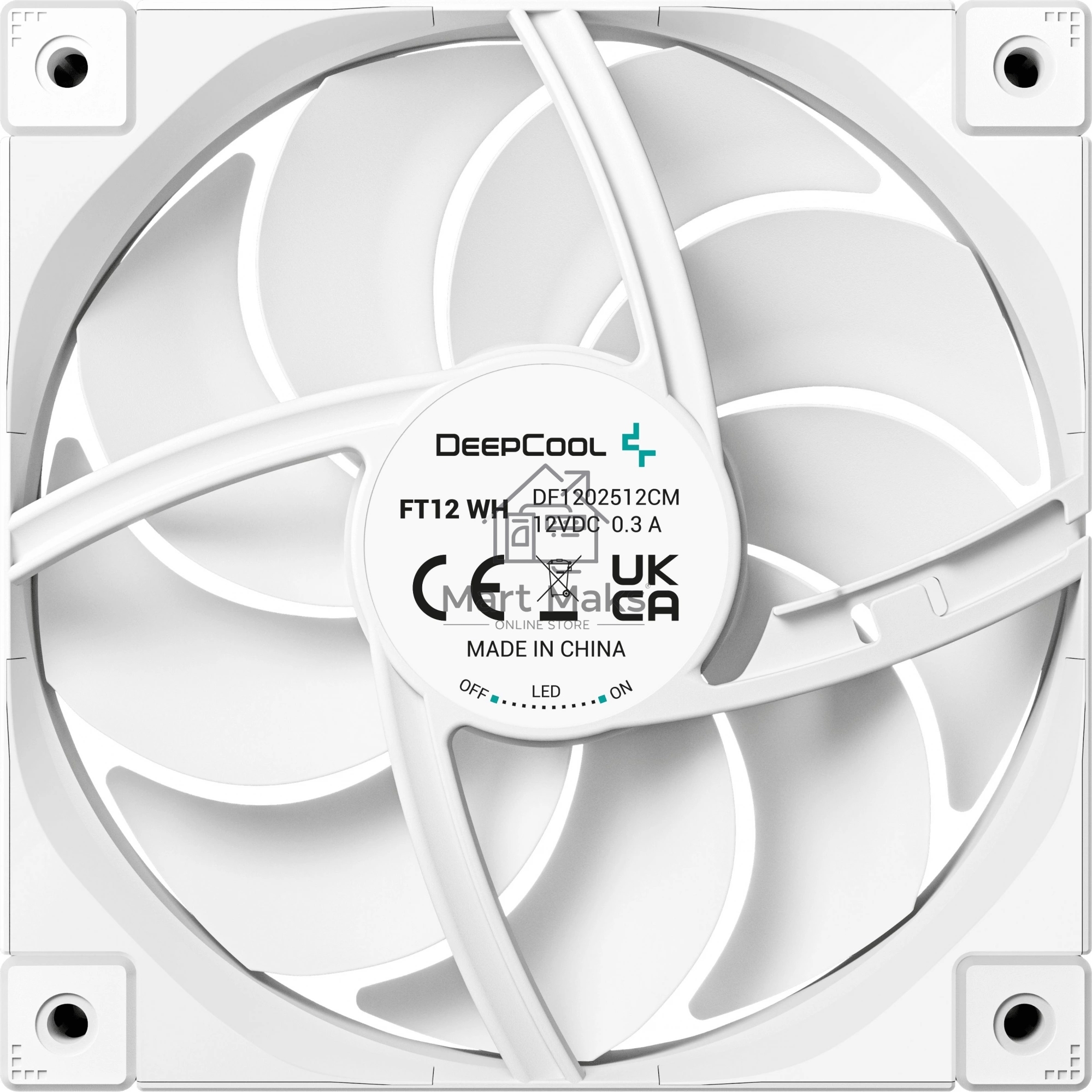 Вентилятор для корпуса DEEPCOOL FT12 белый, 120 мм, 2150 об/мин, 32 дБ, 4 pin