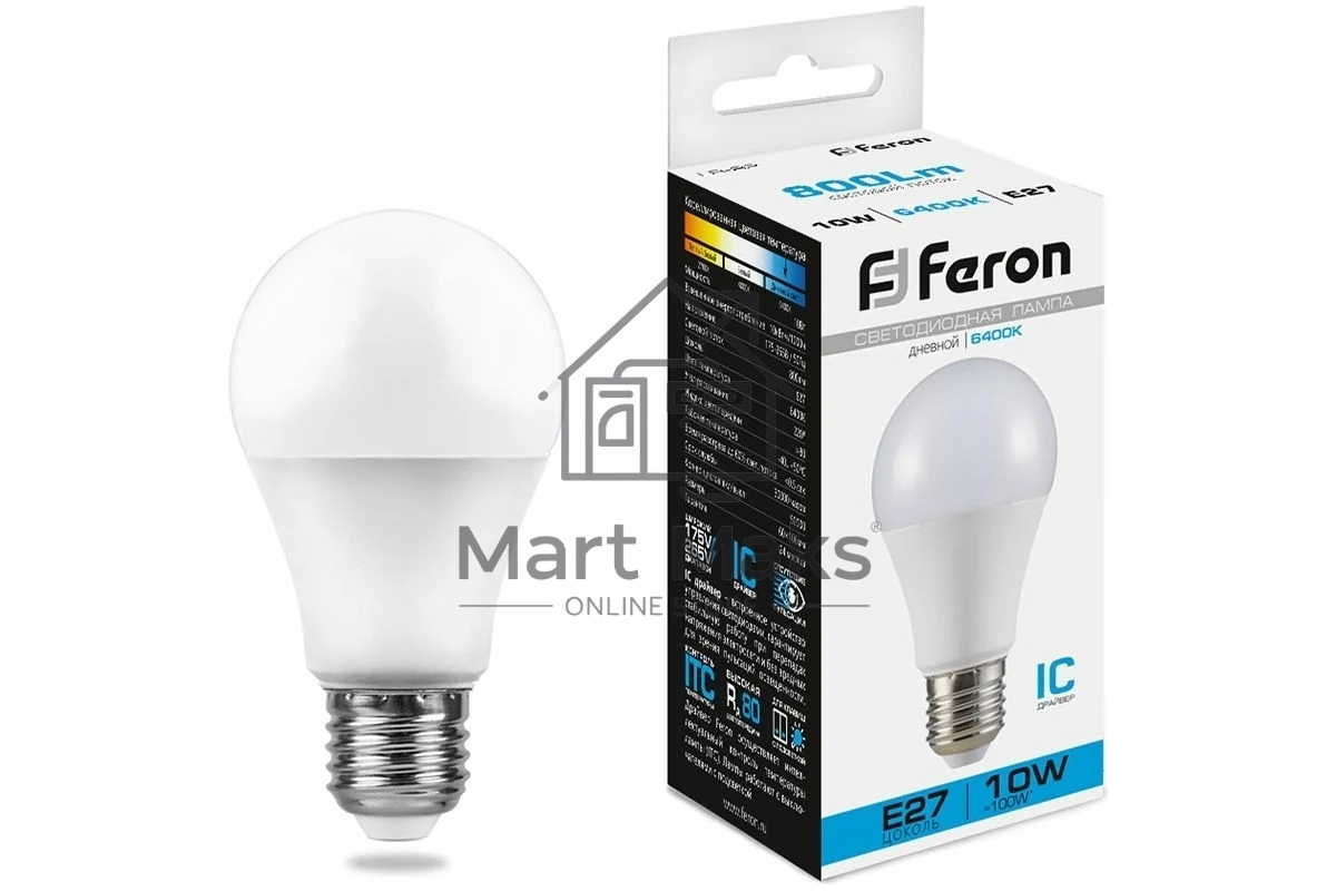 Лампа светодиодная FERON LB-92 (25459) 10W 230V E27 6400K A60