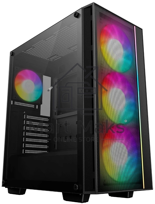 Компьютерный корпус Deepcool MATREXX 55 MESH V4 без БП, боковое окно (закаленное стекло), 3xARGB LED 140мм вентилятора спереди, 1xARGB LED 120мм вентилятор сзади, черный, ATX