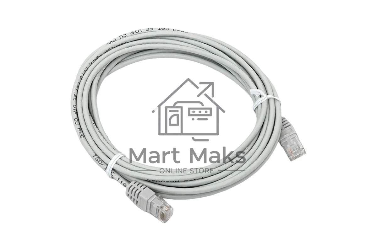 Патч-корд TERACOM Cat.5E (1Гбит/с) неэкранированный UTP оболочка PVC серый (5м)