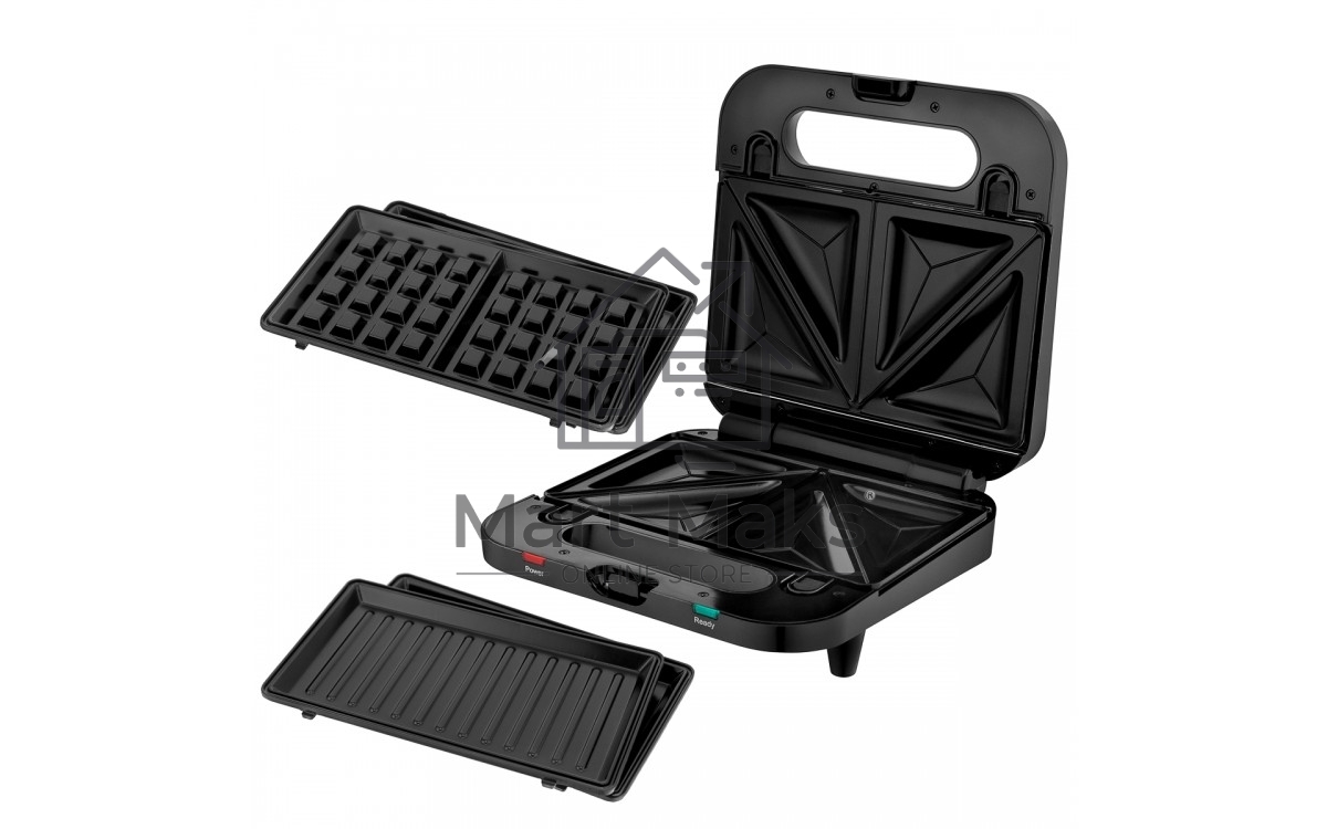 Сэндвичница BRAYER BR2202 3 в 1: сэндв, вафли, гриль, 750 Вт, съем.пласт 22,3*13,1 см, антиприг.пок