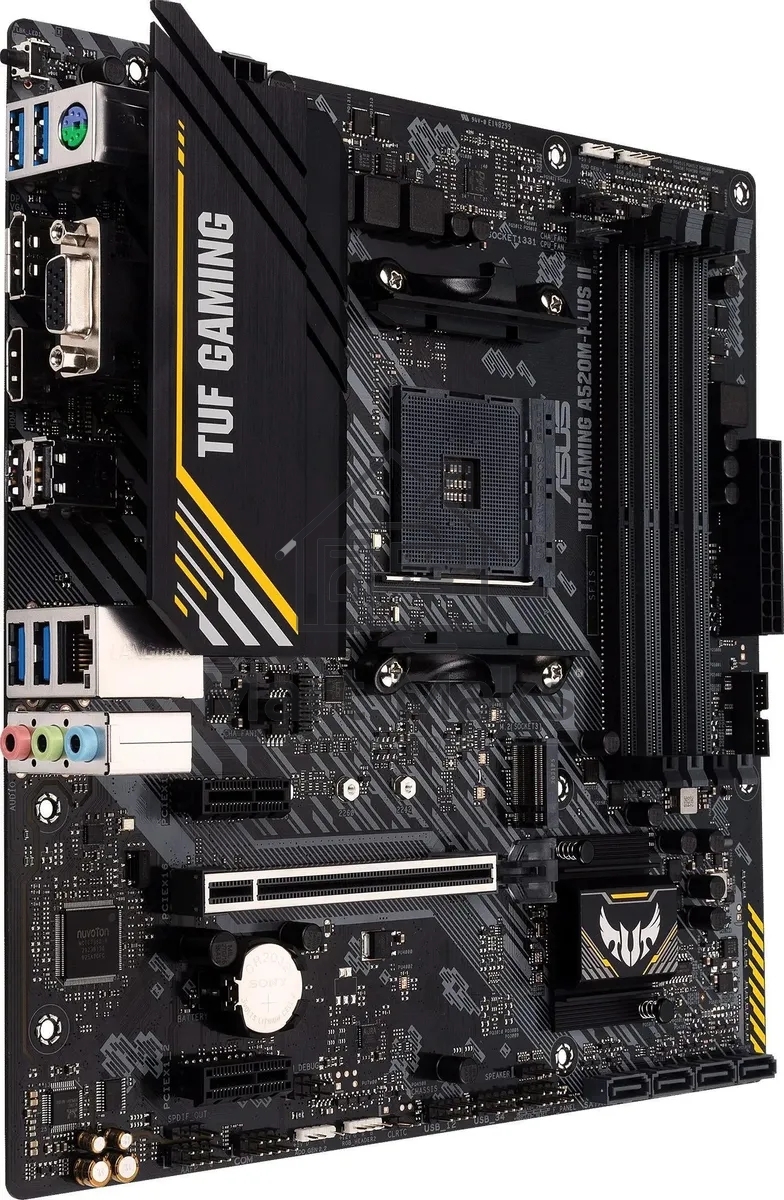 Материнская плата ASUS TUF GAMING A520M-PLUS II, AM4, AMD A520, 4xDDR4, 4xSATA, 1xM.2, 1xPCI-E 3.0 x16, 2xPCI-E x1, 1xHDMI, 1xDP, 1xVGA, 1x 1Gb LAN, 4xUSB 3.2 Gen 1, 2xUSB 2.0, 3x3.5 мм, 7.1, Micro-ATX