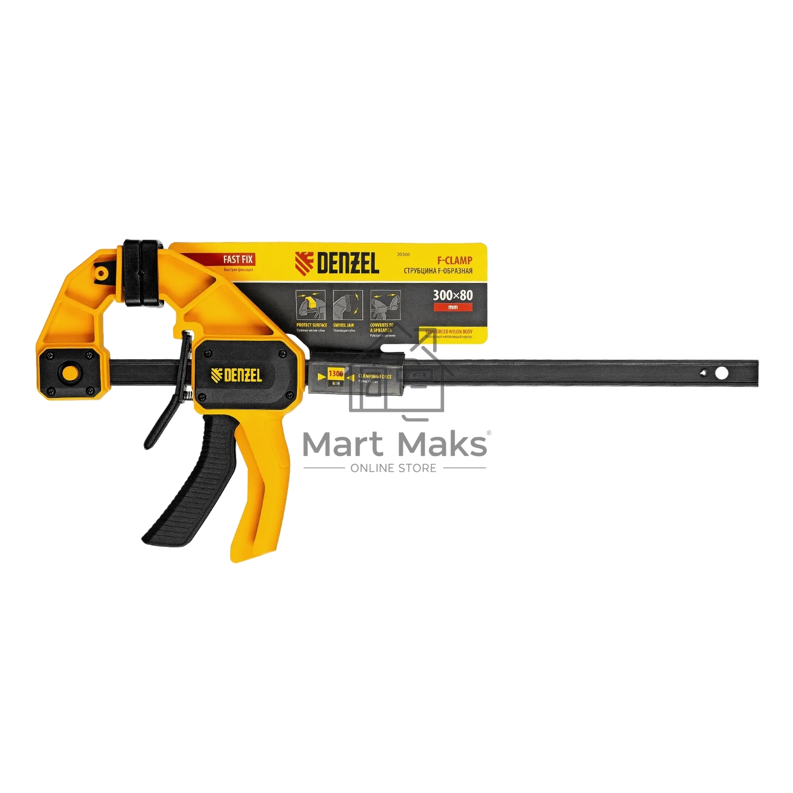 Струбцина Denzel F-образная, быстрозажимная, 300 х 80 мм, усиленный нейлоновый корпус
