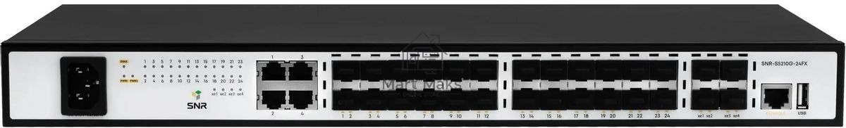Управляемый коммутатор уровня SNR 2+, 20 портов 100/1000Base-X SFP, 4 порта Combo 10/100/1000Base-T100/1000Base-X SFP, 4 порта 1/10G SFP+, встроенный БП ~220V AC