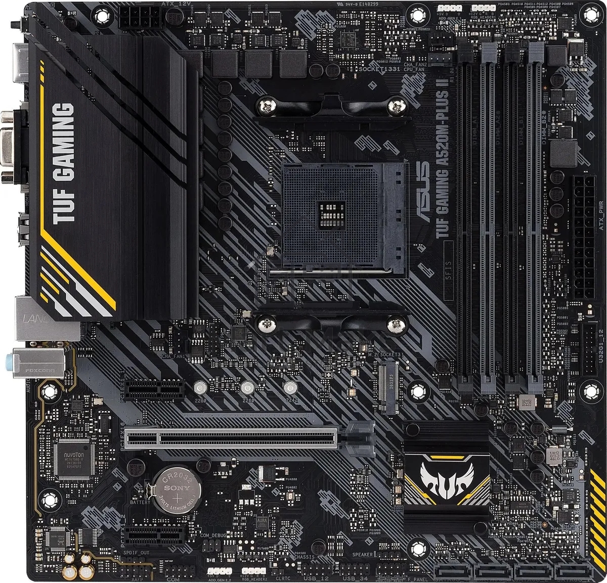Материнская плата ASUS TUF GAMING A520M-PLUS II, AM4, AMD A520, 4xDDR4, 4xSATA, 1xM.2, 1xPCI-E 3.0 x16, 2xPCI-E x1, 1xHDMI, 1xDP, 1xVGA, 1x 1Gb LAN, 4xUSB 3.2 Gen 1, 2xUSB 2.0, 3x3.5 мм, 7.1, Micro-ATX