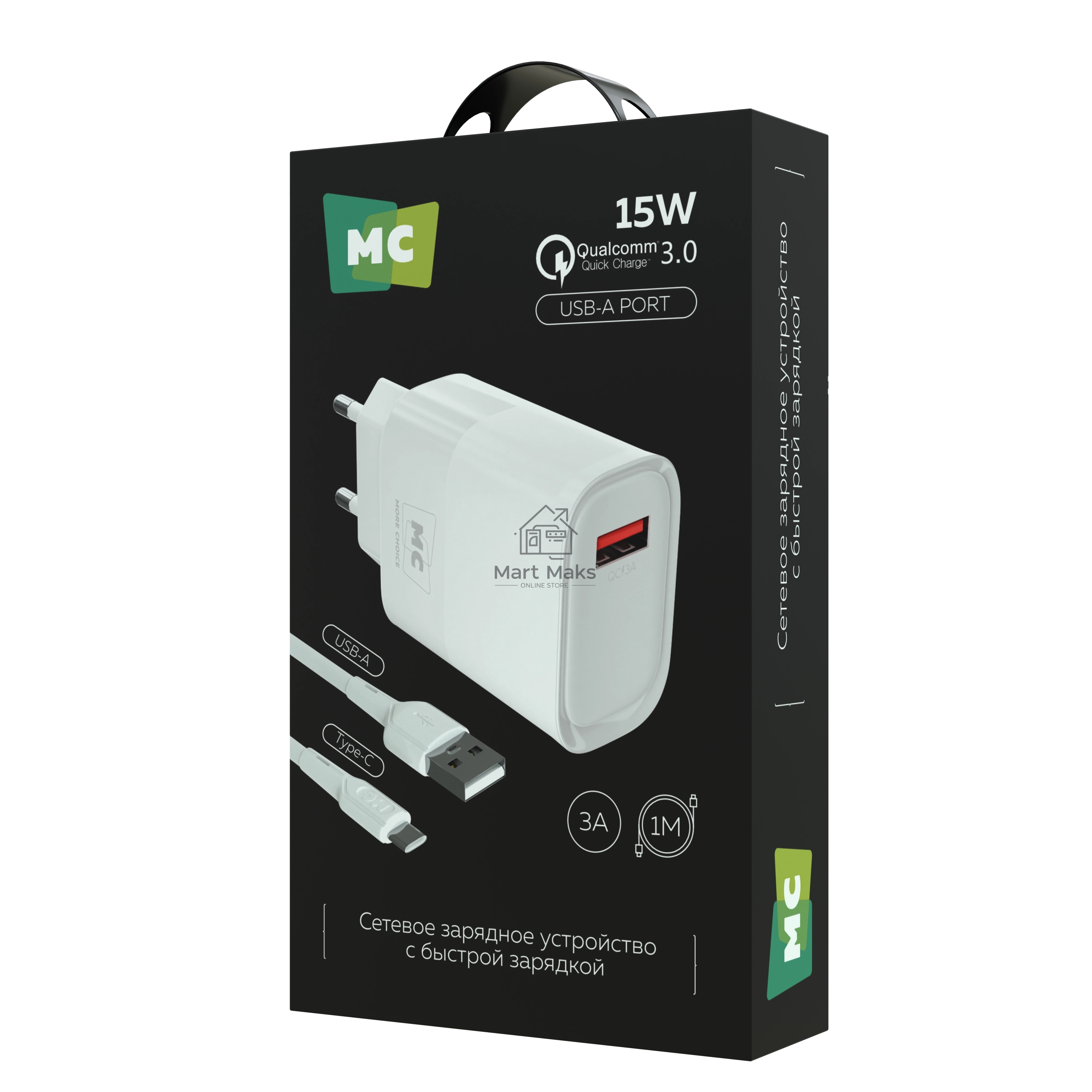 Сетевое зарядное устройство MORE CHOICE (4620202553409) NC09a 1USB 3.0A QC3.0 15W, белый