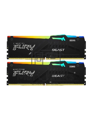 Оперативная память Kingston Fury Beast, DDR5, 64GB (2x32GB), 5600MHz, CL40, DIMM, с радиатором, RGB, черный